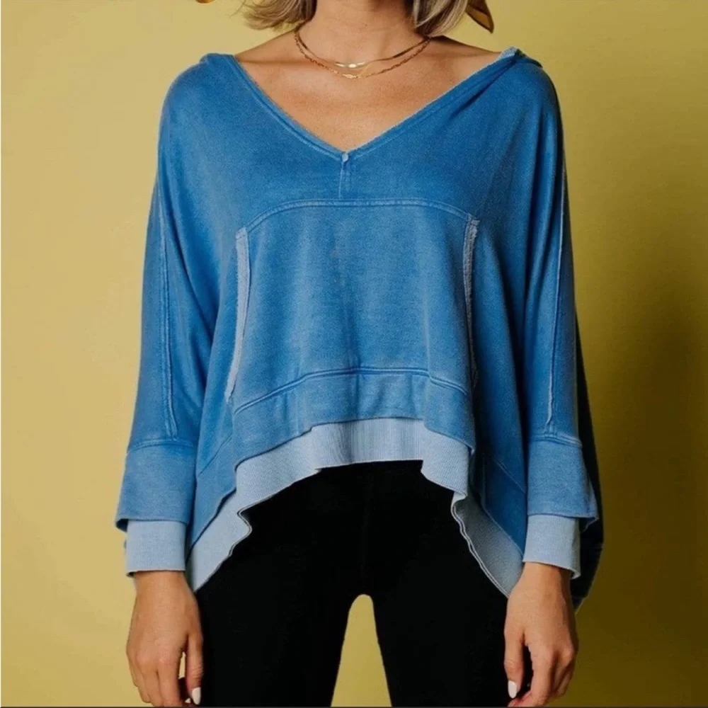 Free People Blue Hooded Bonfire Sweatshirt - Picture 1 of 3